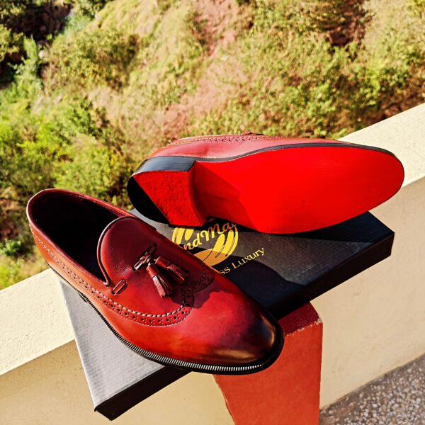 Burgundy Tassel Brogue Moccasins Loafers with leather sole options